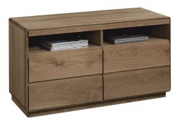 TV-Unterschrank / TV-Möbel geölt / gewachst Fazenda 10, Soft Close System, Dunkelbraun, Eiche teilmassiv, Maße: 69 x 119 x 51 cm, mit zwei Schubladen