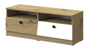 TV Unterschrank Sirte 08, Farbe: Eiche / Weiß / Schwarz matt - Abmessungen: 45 x 120 x 40 cm (H x B x T)