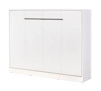 Schrankbett horizontal | Liegefläche 140 x 200 cm | Klappbett | Wandbett | Einzelbett | Farbe: Weiß / Schwarz | inkl. Lattenrost | 2 Ablageflächen | Nalut 12