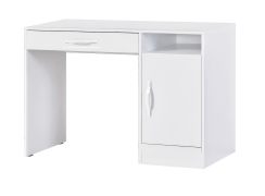 Schreibtisch mit Schublade | 120 x 50 x 81 cm | Farbe: Weiß | 1 Tür | 3 Fächer | Metallgriffe | 1 Einlegeboden | Nalut 04