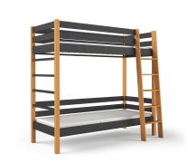 Kinderbett / Etagenbett Amaja 01 in Schwarz / Eiche Natur, aus Kiefernholz massiv,  Liegefläche: 80 x 190 cm, Stockbett, inklusive Lattenrost