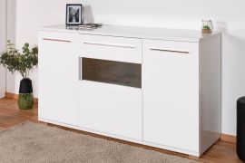 Kommode Garim 3, Farbe: Weiß Hochglanz - 85 x 150 x 45 cm (H x B x T)