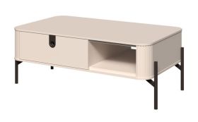 Couchtisch mit Schublade | 43 x 110 x 65 cm | Kaschmir matt | Soft Close System | Metallbeine | dekorative Relief-Streifen | 1 Fach