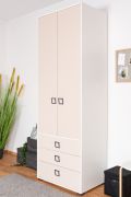 Kinderzimmer - Drehtürenschrank / Kleiderschrank Benjamin 18, Farbe: Weiß / Creme - Abmessungen: 236 x 84 x 56 cm (H x B x T)