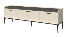 Moderner TV-Unterschrank in Creme | 3 Schubladen | Soft Close System | 66 x 201 x 50 cm | Metallbeine | längliche Metallgriffe