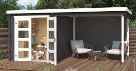 Gartenhaus G280 Carbongrau - 28 mm Blockbohlenhaus, Grundfläche: 10,47 m², Flachdach