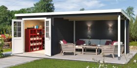 Gartenhaus G273 Carbongrau - 28 mm Blockbohlenhaus, Grundfläche: 15,74 m², Pultdach