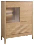 Vitrine mit Glastür links Gorica 05, in Eiche Gold, 140 x 111 x 45 cm, mit LED-Beleuchtung, Soft Close System, teilmassiv, Antisol-Glas Bronze
