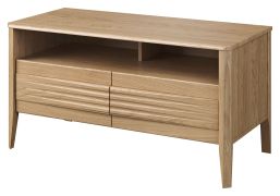 Kleiner TV-Unterschrank Gorica 12, in Eiche Gold, 56 x 111 x 50 cm, Soft Close System, teilmassiv, mit 2 Schubladen