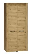 Drehtürenschrank / Kleiderschrank Glostrup 01, Farbe: Eiche - Abmessungen: 200 x 92 x 55 cm (H x B x T), mit 2 Türen und 5 Fächern