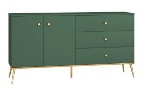 Kommode Inari 03, Farbe: Waldgrün - Abmessungen: 85 x 160 x 40 cm (H x B x T), mit 2 Türen, 3 Schubladen und 2 Fächern