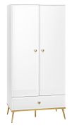 Kleiderschrank mit viel Stauraum Roanoke 01, Farbe: Weiß / Weiß Glanz - Abmessungen: 190 x 92 x 53 cm (H x B x T), mit 2 Türen, 1 Schublade und 1 Fach
