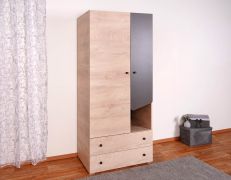 Jugendzimmer - Drehtürenschrank / Kleiderschrank Chiny 03, Farbe: Eiche / Grau - Abmessungen: 190 x 80 x 50 cm (H x B x T)