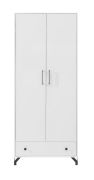 Jugendzimmer - Drehtürenschrank / Kleiderschrank Tellin 01, Farbe: Weiß / Weiß Hochglanz - Abmessungen: 190 x 80 x 50 cm (H x B x T)