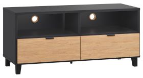 TV-Unterschrank Leoncho 36, Farbe: Schwarz / Eiche - Abmessungen: 56 x 120 x 47 cm (H x B x T)