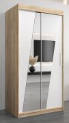 Schiebetürenschrank / Kleiderschrank Guajara 01 mit Spiegel, Farbe: Eiche Sonoma / Weiß matt - Abmessungen: 200 x 100 x 62 cm (H x B x T)