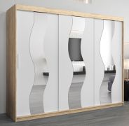 Schiebetürenschrank / Kleiderschrank Hacho 06 mit Spiegel, Farbe: Eiche Sonoma / Weiß matt - Abmessungen: 200 x 250 x 62 cm ( H x B x T)