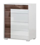 Kommode Afega 04, Farbe: Weiß Hochglanz / Nuss Hochglanz - 96 x 76 x 48 cm (H x B x T)