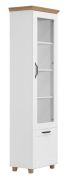 Vitrine Cuenca 01, Farbe: Eiche / Weiß - Abmessungen: 209 x 60 x 39 cm (H x B x T)