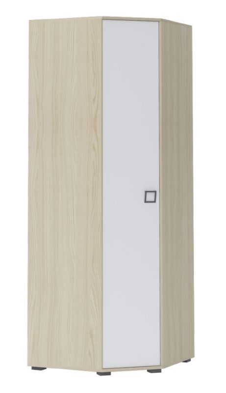 Drehtürenschrank / Eckkleiderschrank 20, Farbe: Esche / Weiß - Abmessungen: 236 x 86 x 86 cm (H x B x T)