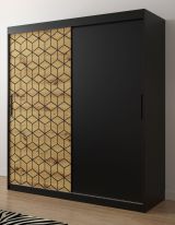 Kleiderschrank mit modernen Muster Dom 23, Farbe: Schwarz matt / Eiche Artisan - Abmessungen: 200 x 180 x 62 cm (H x B x T), mit genügend Stauraum