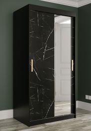 Schmaler Kleiderschrank mit Spiegeltür Ätna 73, Farbe: Schwarz matt / Schwarzer Marmor - Abmessungen: 200 x 100 x 62 cm (H x B x T), mit fünf Fächern