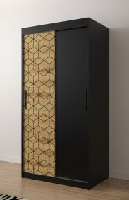 Schmaler Kleiderschrank mit genügend Stauraum Dom 05, Farbe: Schwarz matt / Eiche Artisan - Abmessungen: 200 x 100 x 62 cm (H x B x T), mit fünf Fächern und zwei Kleiderstangen