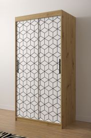 Schmaler Kleiderschrank mit Musterfront Dom 38, Farbe: Eiche Artisan / Weiß matt - Abmessungen: 200 x 100 x 62 cm (H x B x T), mit fünf Fächern