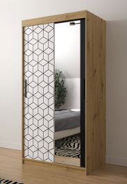 Schmaler Kleiderschrank mit modernen Design Dom 74, Farbe: Eiche Artisan / Weiß matt / Schwarz matt - Abmessungen: 200 x 100 x 62 cm (H x B x T), mit fünf Fächern