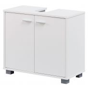 Kleiner Waschbeckenunterschrank, Farbe: Weiß / Alu Farben - Abmessungen: 55 x 60 x 30 cm (H x B x T), mit Siphonausschnitt