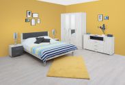 Schlafzimmer Komplett - Set K Bermeo, 6-teilig, Farbe: Eiche Weiß / Anthrazit