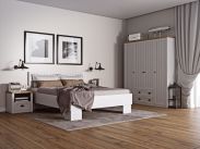 Schlafzimmer Komplett - Set C Segnas, 4-teilig, Farbe: Kiefer Weiß / Eiche Braun
