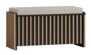 Sitzbank mit Stauraum / Truhe Cikarang 08, Farbe: Schwarz / Eiche, Polsterung: Weiß - Abmessungen: 48 x 99 x 40 cm (H x B x T)