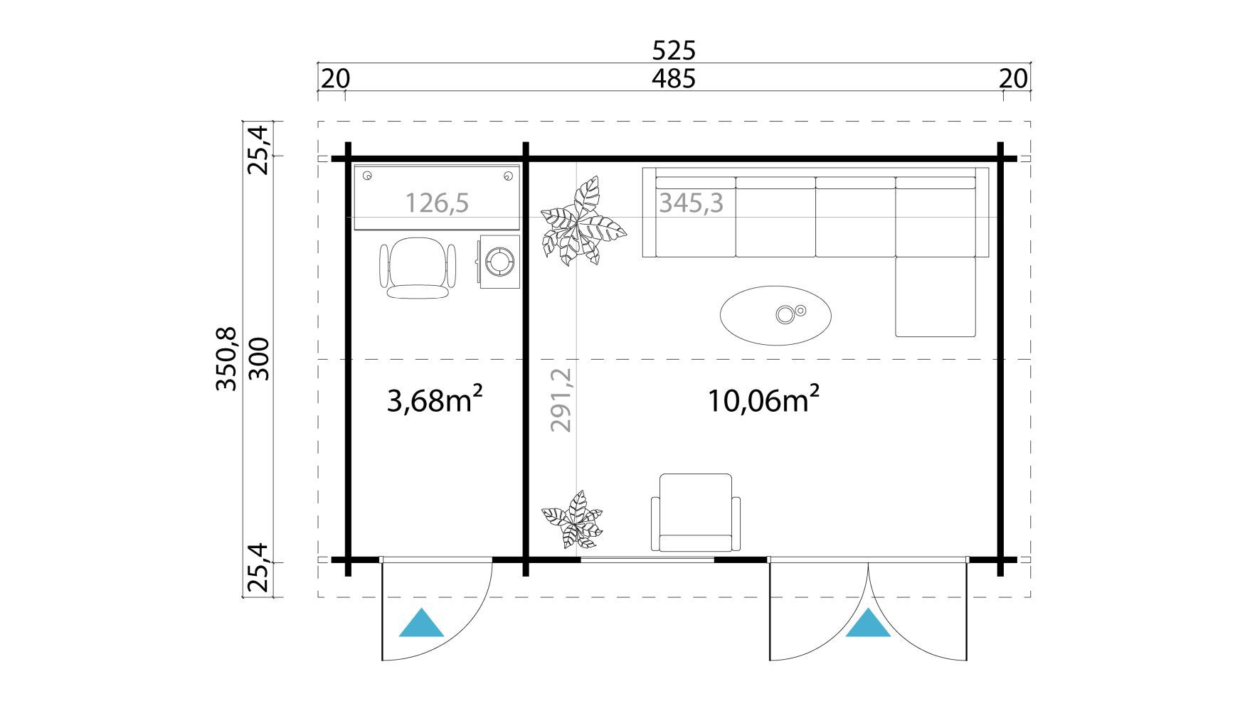Gartenhaus G220 Carbongrau inkl. Fußboden 44 mm Blockbohlenhaus,  Grundfläche: 14,55 m², Satteldach