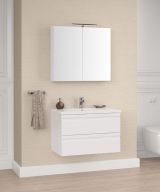 Badezimmermöbel - Set K Bikaner, 2-teilig inkl. Waschtisch / Waschbecken, Farbe: Weiß glänzend