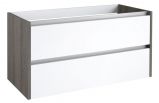 Waschtischunterschrank Kolkata 26 mit Siphonausschnitt, Farbe: Weiß glänzend / Esche Grau – 50 x 100 x 46 cm (H x B x T)