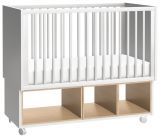 Babybett / Gitterbett Minnea 01, Farbe: Weiß / Eiche - Liegefläche: 60 x 120 cm (B x L)