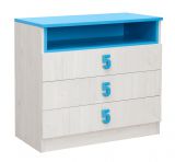 Kinderzimmer - Kommode Luis 13, Farbe: Eiche Weiß / Blau - 75 x 80 x 52 cm (H x B x T)