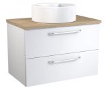 Waschtischunterschrank Barasat 54, Farbe: Weiß glänzend / Eiche – 53 x 75 x 45 cm (H x B x T)