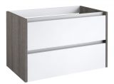 Waschtischunterschrank Kolkata 17 mit Siphonausschnitt, Farbe: Weiß glänzend / Esche Grau – 50 x 80 x 46 cm (H x B x T)
