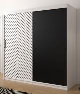 Eleganter Kleiderschrank Mulhacen 28, Farbe: Weiß matt / Schwarz matt - Abmessungen: 200 x 200 x 62 cm (H x B x T), mit 10 Fächern