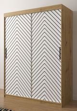 Außergewöhnlicher Kleiderschrank Mulhacen 50, Farbe: Eiche Artisan / Weiß matt / Schwarz matt - Abmessungen: 200 x 150 x 62 cm (H x B x T), mit fünf Fächern