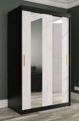 Eleganter Kleiderschrank mit zwei Spiegel Ätna 06, Farbe: Schwarz matt / Weißer Marmor - Abmessungen: 200 x 120 x 62 cm (H x B x T), mit Marmor Optik