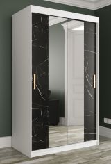 Edler Kleiderschrank mit Spiegel Ätna 55, Farbe: Weiß matt / Schwarzer Marmor - Abmessungen: 200 x 120 x 62 cm (H x B x T), mit genügend Stauraum