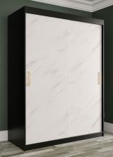 Edler Kleiderschrank mit Marmor Optik Ätna 34, Farbe: Schwarz matt / Weißer Marmor - Abmessungen: 200 x 150 x 62 cm (H x B x T), mit genügend Stauraum