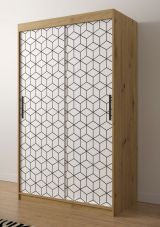 Neutraler Kleiderschrank mit Musterfront Dom 44, Farbe: Eiche Artisan / Weiß matt - Abmessungen: 200 x 120 x 62 cm (H x B x T), mit fünf Fächern und zwei Kleiderstangen