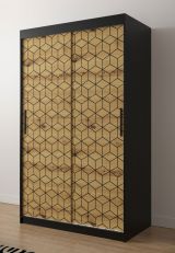 Neutraler Kleiderschrank mit modernen Muster Dom 47, Farbe: Schwarz matt / Eiche Artisan - Abmessungen: 200 x 120 x 62 cm (H x B x T), mit fünf Fächern