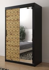 Moderner Kleiderschrank mit Spiegel Dom 83, Farbe: Schwarz matt / Eiche Artisan - Abmessungen: 200 x 120 x 62 cm (H x B x T), mit fünf Fächern und zwei Kleiderstangen