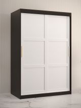 Kleiderschrank mit schlichten Design Liskamm 07, Farbe: Schwarz matt / Weiß matt - Abmessungen: 200 x 120 x 62 cm (H x B x T), mit fünf Fächern und zwei Kleiderstangen