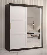 Eleganter Kleiderschrank mit einer Spiegeltür Liskamm 35, Farbe: Schwarz matt / Weiß matt - Abmessungen: 200 x 150 x 62 cm (H x B x T), mit genügend Stauraum